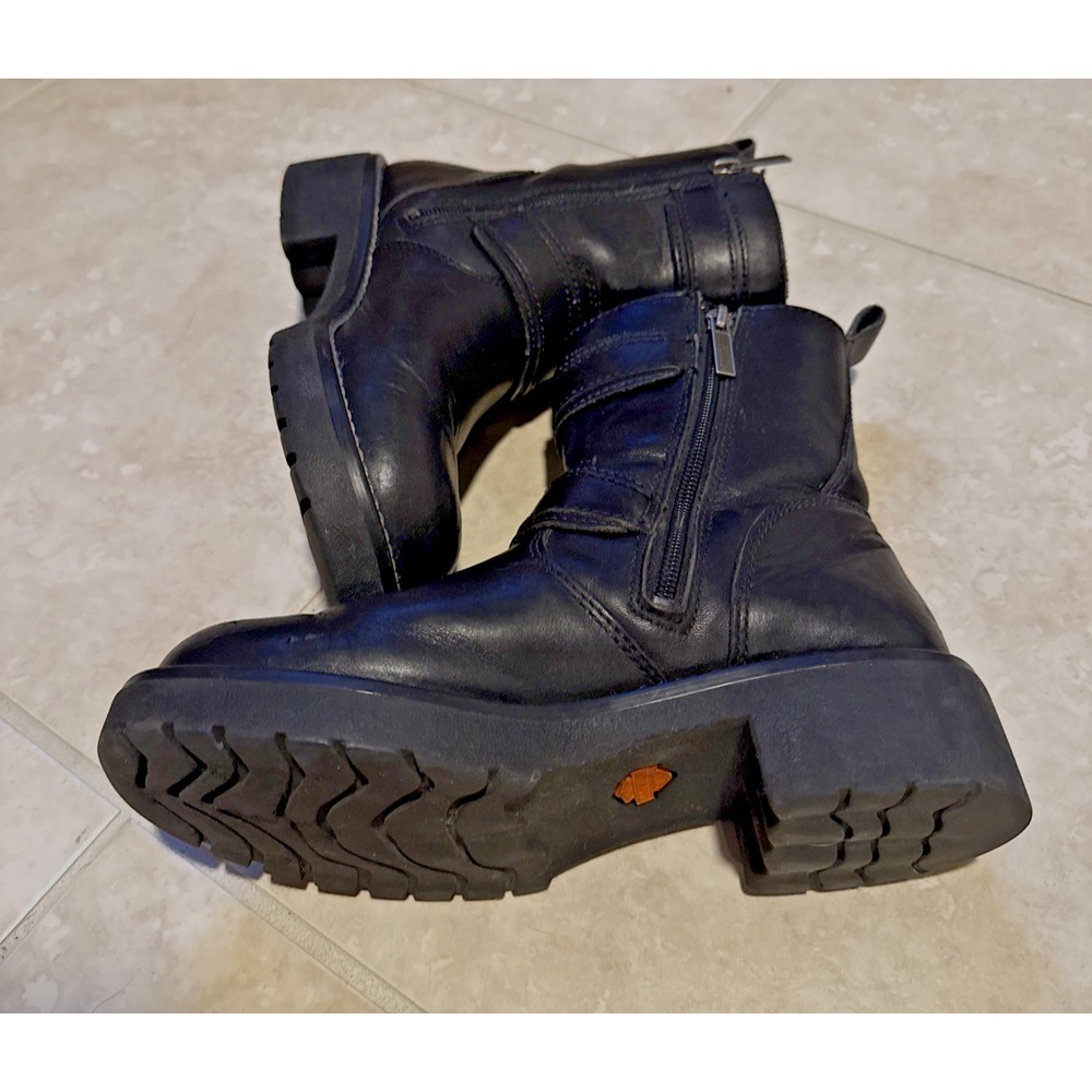 Harley-Davidson Black Leather Motorcycle Riding Biker Boots Zip Up Woman Sz 8.5 - Picture 5 of 7